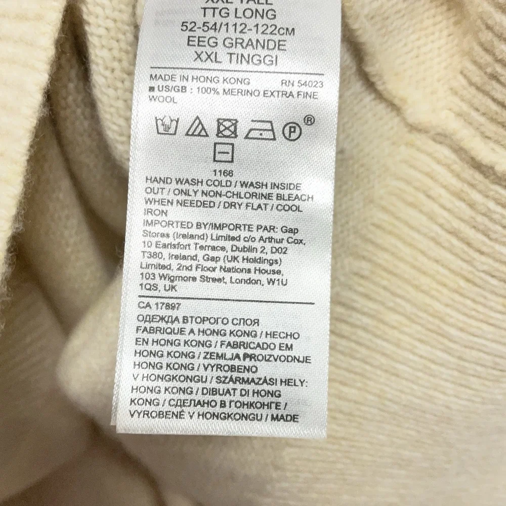 Banana Republic Men's 2XL Tall Cream 100% Merino Wool Crew Neck Pullover Sweater